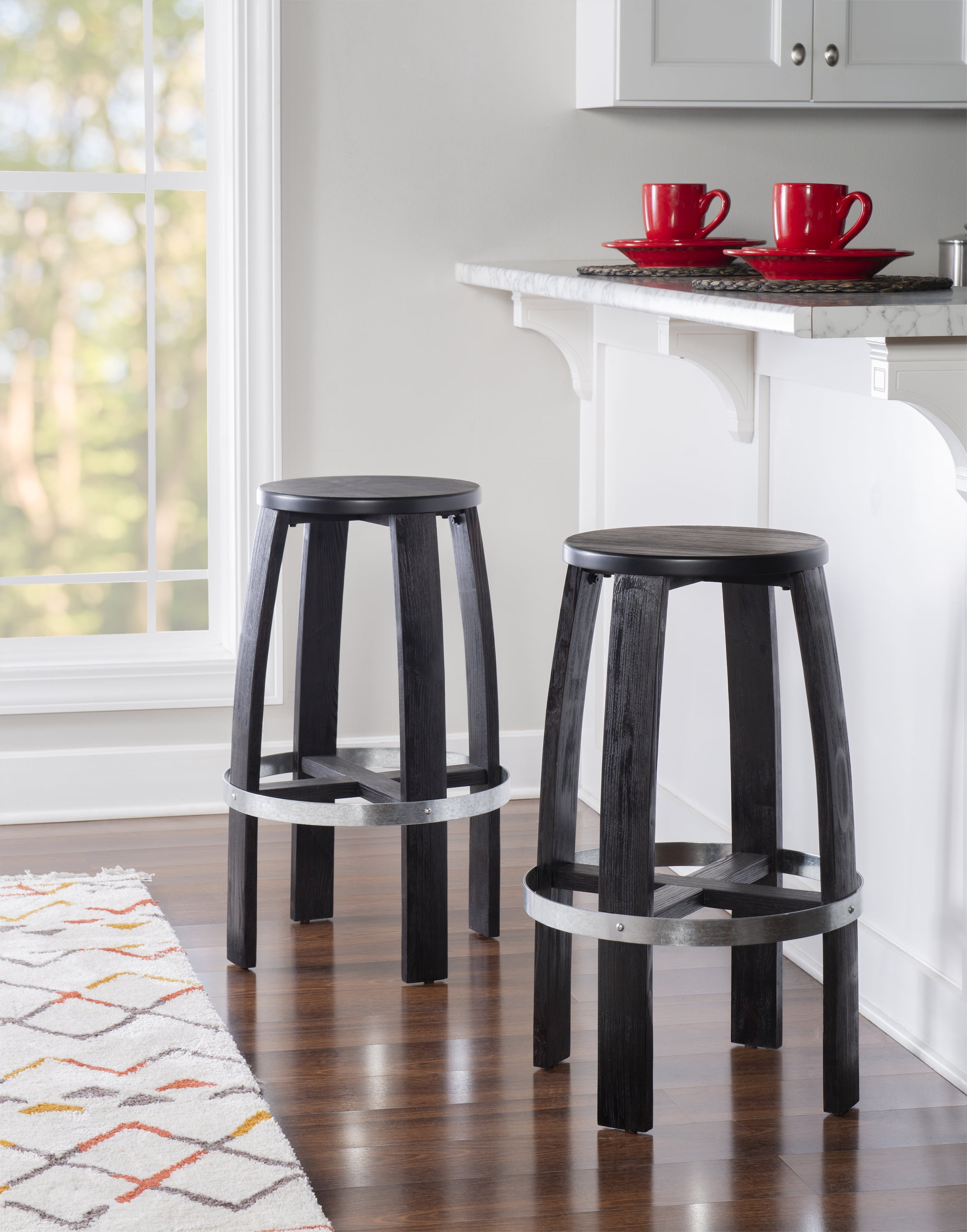 Powell Seaver 30" Round Swivel Backless Barstool, Rustic Dark Brown
