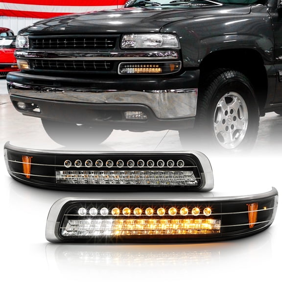 AKKON - For Chevy Silverado Suburban Tahoe Black Bezel Amber LED Front Bumper Signal Lights Lamps Assembly