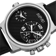 Mens Swiss Quartz Chronograph Dual Time Leather Silver-Tone Strap Watch