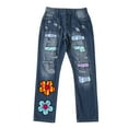 thumbnail image 1 of PEASKJP Straight Leg Jeans for Women Embroidery Mid Rise Stretchy Bootcut Slim Wide Leg Pants, Blue XXXXL, 1 of 3