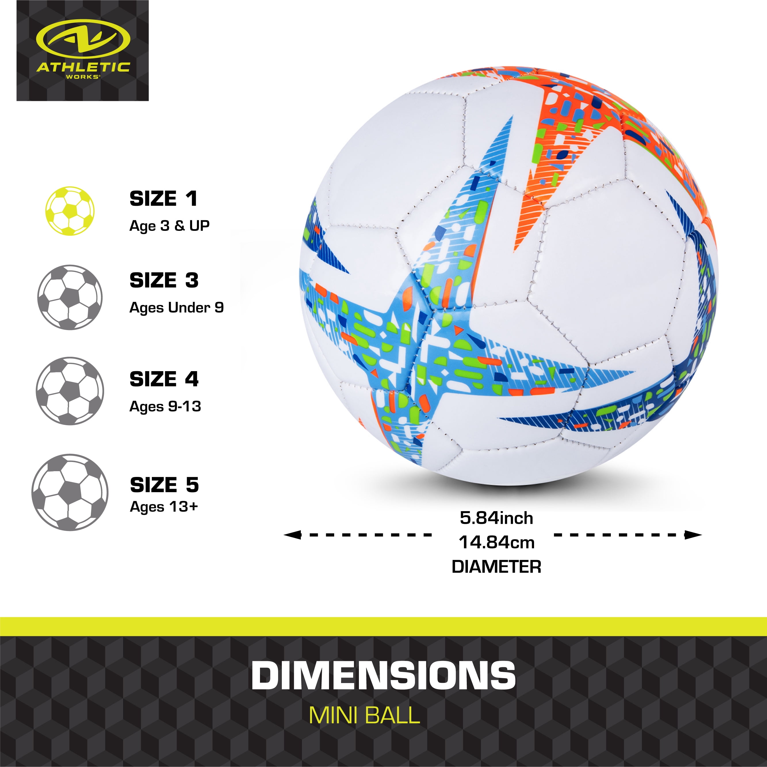 Athletic Works 6-inch Mini Size 1 Recreational Soccer Ball, Blue/Orange