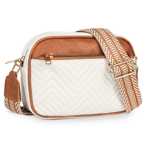 EXTREE Crossbody Bags for Women, Shoulder Handbags with Wide Strap, Trendy Design Shoulder Purse for Travel, White