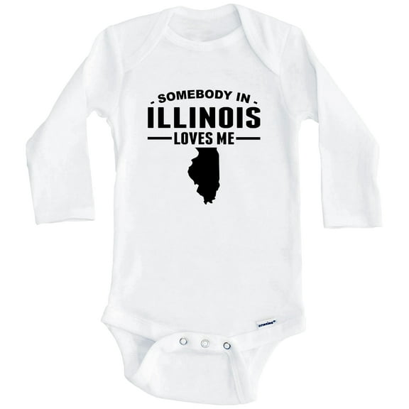 Somebody In Illinois Loves Me One Piece Baby Bodysuit - Illinois Baby Bodysuit (Long Sleeve), 0-3 Months White