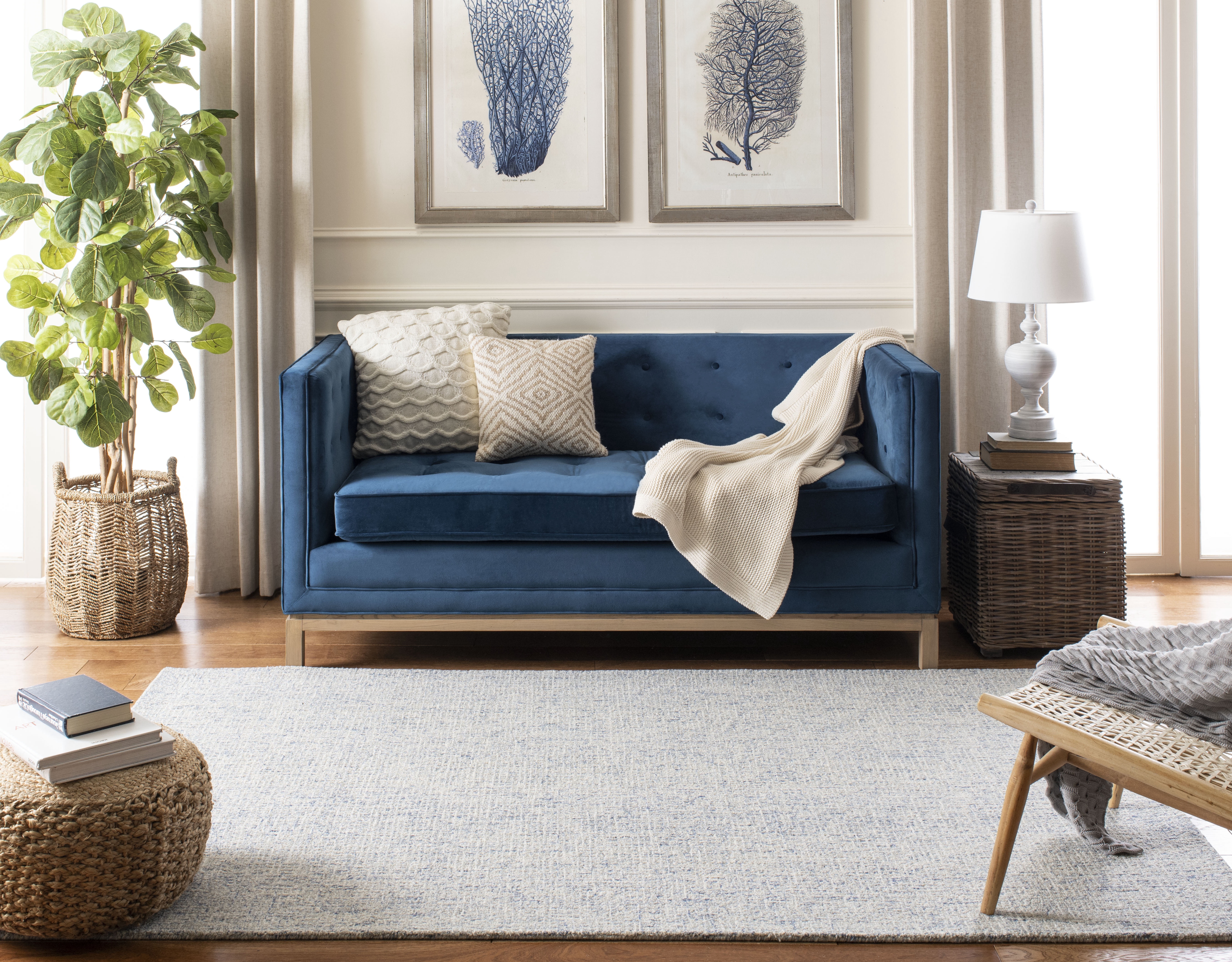 SAFAVIEH Abstract Emely Abstract Wool Area Rug, Ivory/Blue, 4' x 6'