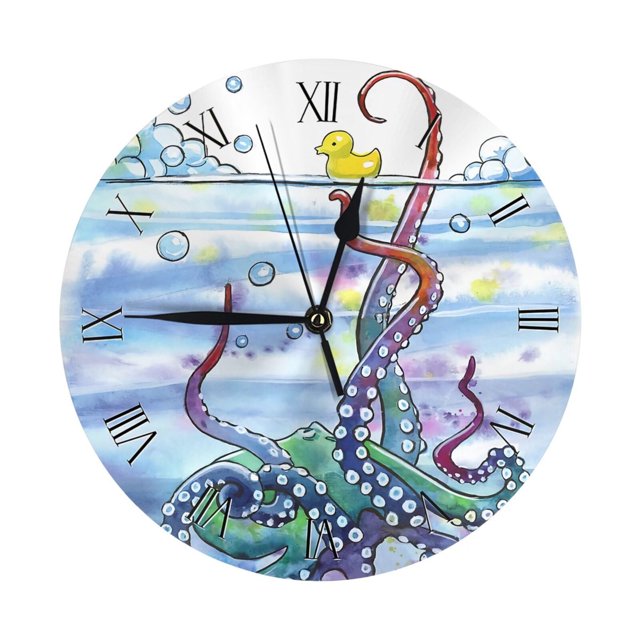 Reloj de pared con forma de pulpo para la hora del baño, silencioso, de 10 pulgadas, estilo rústico retro, decorativo para sala de estar, cocina, hogar, baño y dormitorio