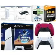 Sony PlayStation 5 Astro Bot Slim Digital Bundle with Disc Drive, Extra Controller, Vertical Stand, MightySkins Game Collection Services and 1 Year Extended Warranty - Cosmic Red