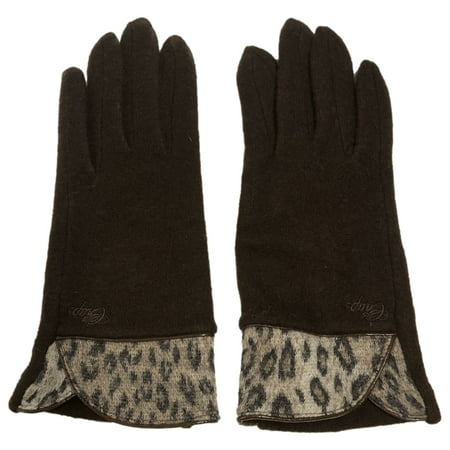 Chaps Womens Sleek Chocolate Brown Leopard Print Wool Blend Gloves Small/Medium