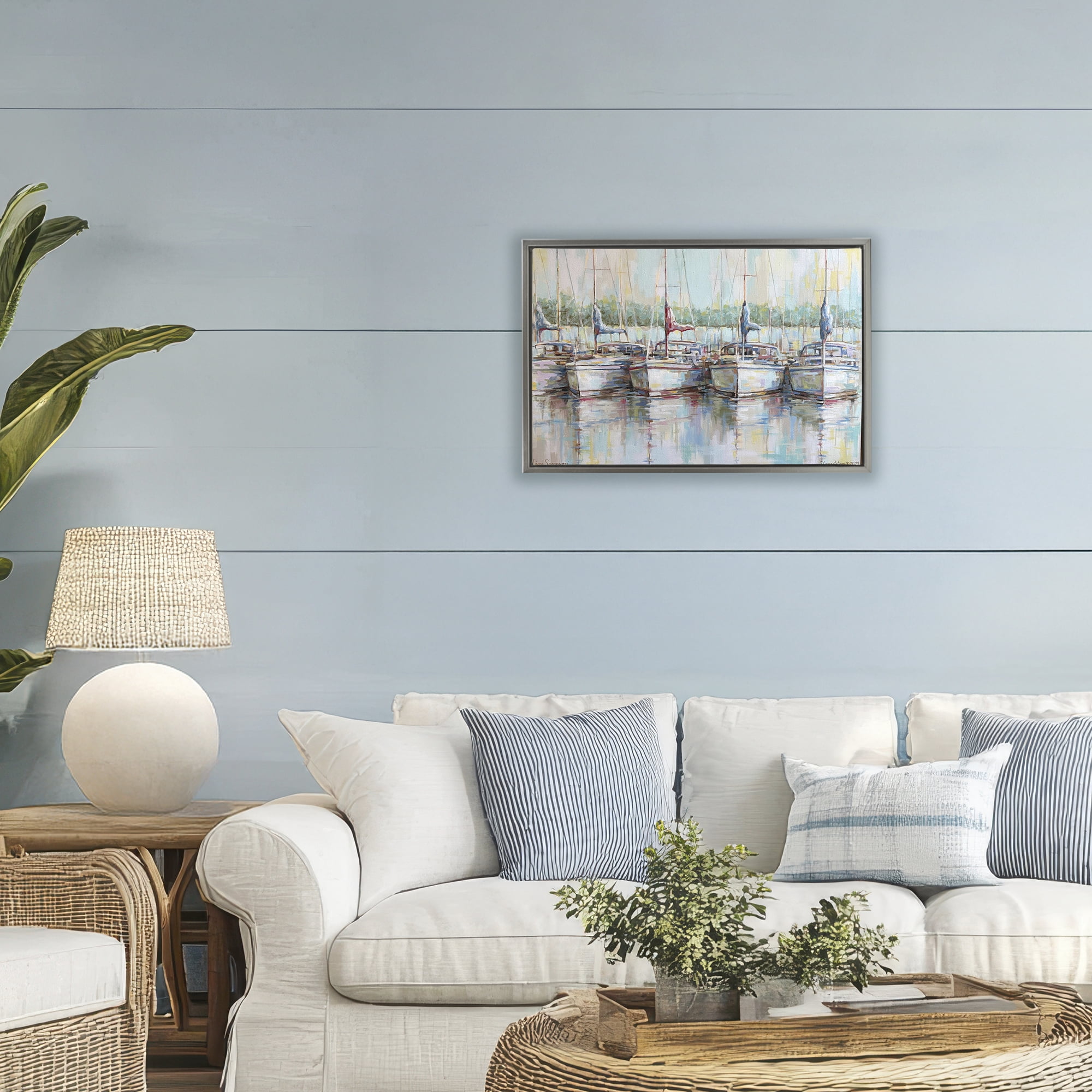 Stupell Industries Morning At The Marina Gray Framed Floater Canvas Wall Art, design by Linda Sperruzzi