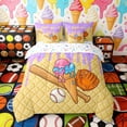 thumbnail image 3 of Erosebridal Pastel Ice Cream Baseball Bat Print Twin Bedding Sets, Cute Sports Bedding Comforter Set for Kids Boys and Girls, Colorful Stars Reversible 7-Piece, 3 of 6