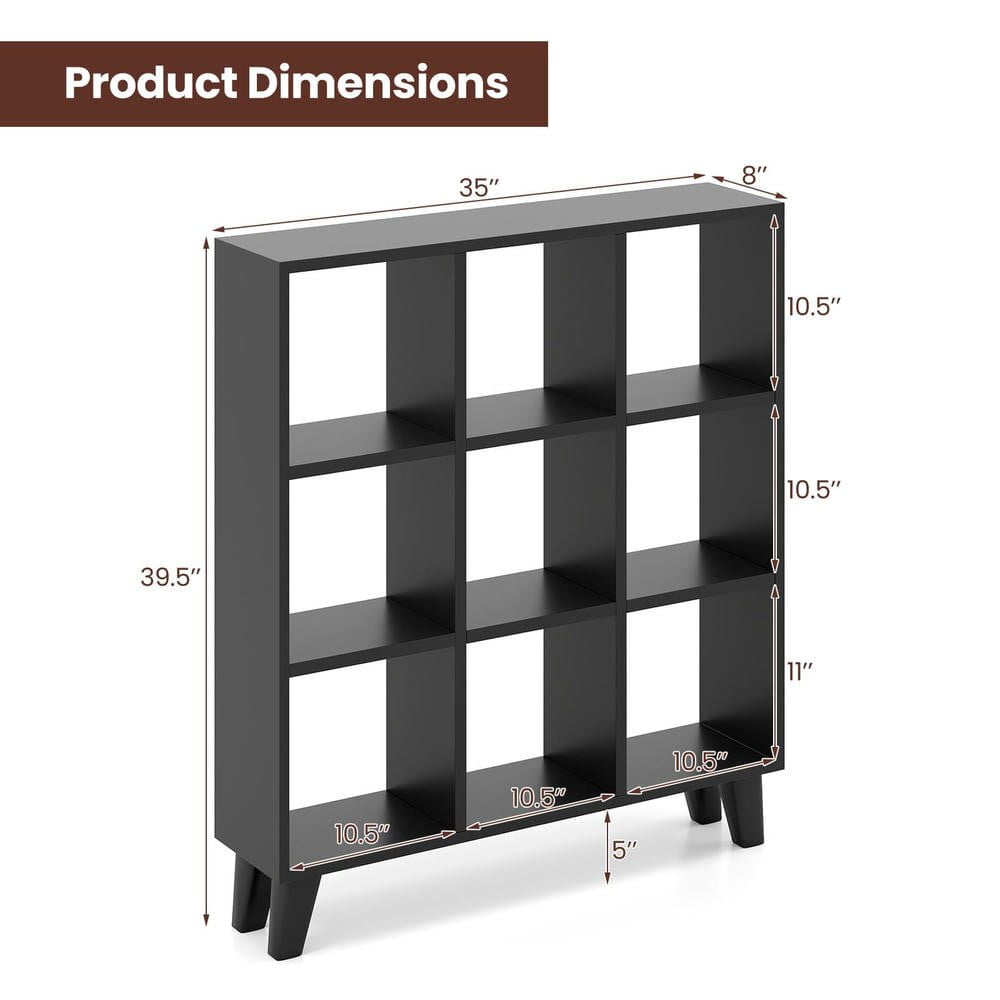 Resenkos 9-Cube Bookcase - 6 Removable Shelves & Raised Support Feet, Black