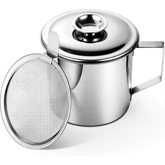 Bacon Grease Container with Stainless Steel Grease Strainer Perfect As Pan Grease Holder, Cooking Oil Keeper and Storage1.2L