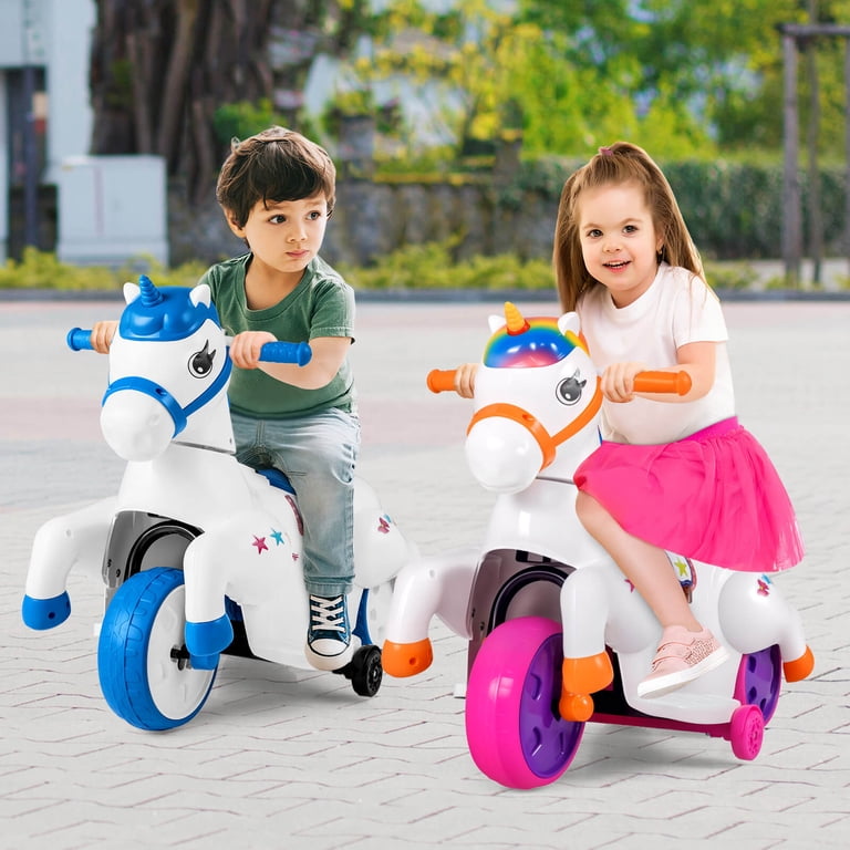 Costway 12V Kids Ride on Unicorn Toy with Training Wheels Music