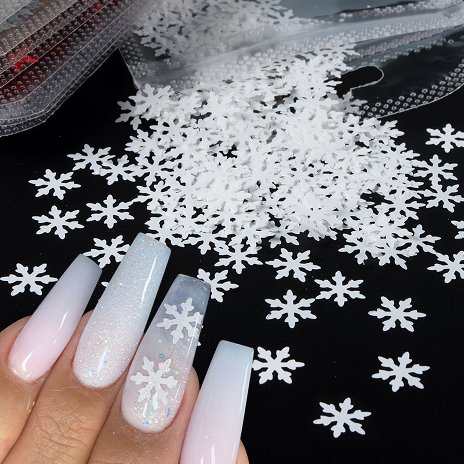 WNG One Box White Snowflake Sequins Winter Nailart Ornament