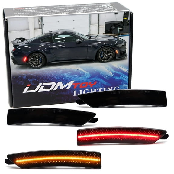 4pc Set Dark Smoked Lens Amber/Red Full Strip of LED Front & Rear Side Marker Light Kit For Ford 2024-up Mustang (S650)