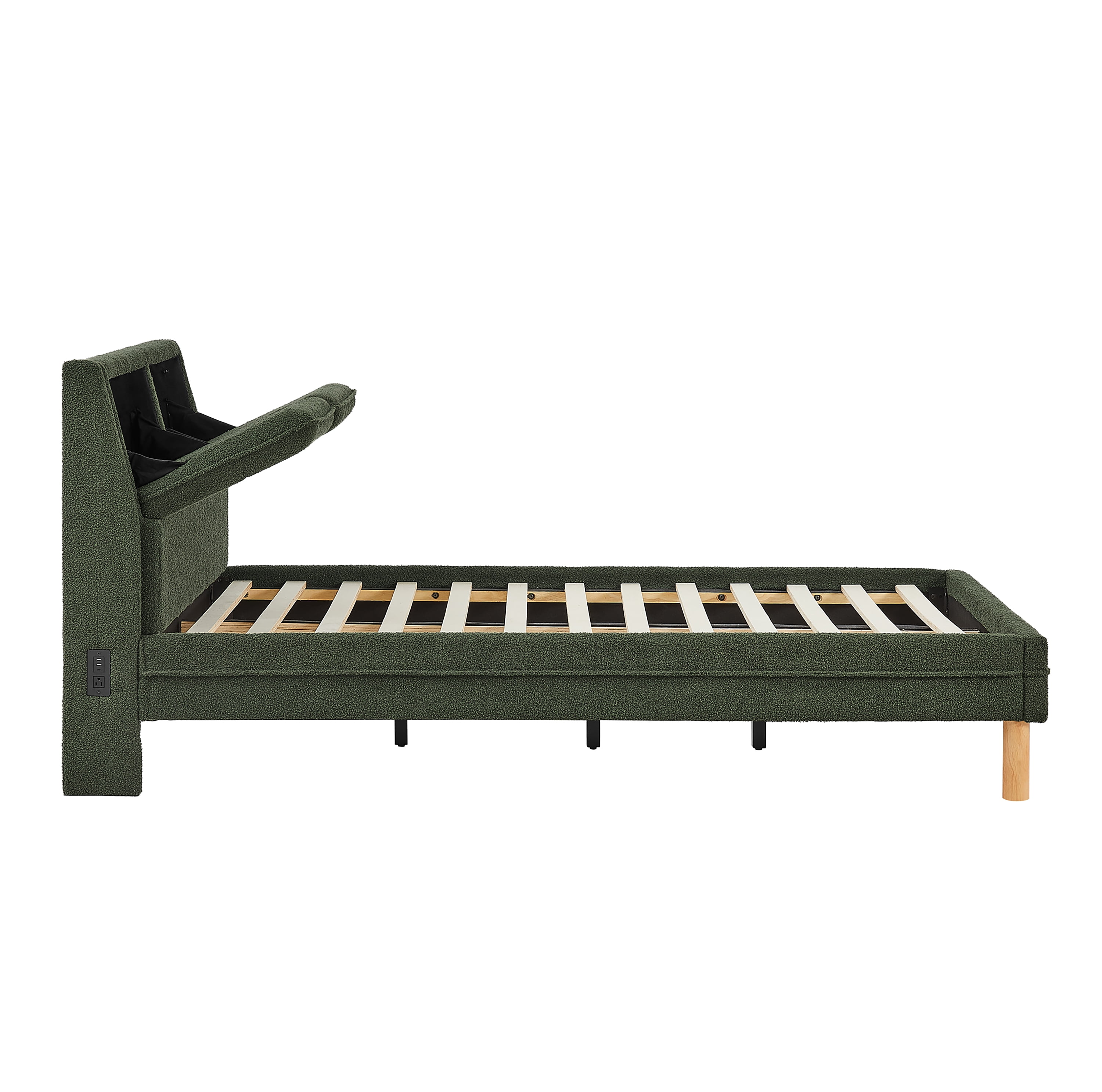 Studio Living Emilia Upholstered Queen Size Bed with Storage Headboard, Green