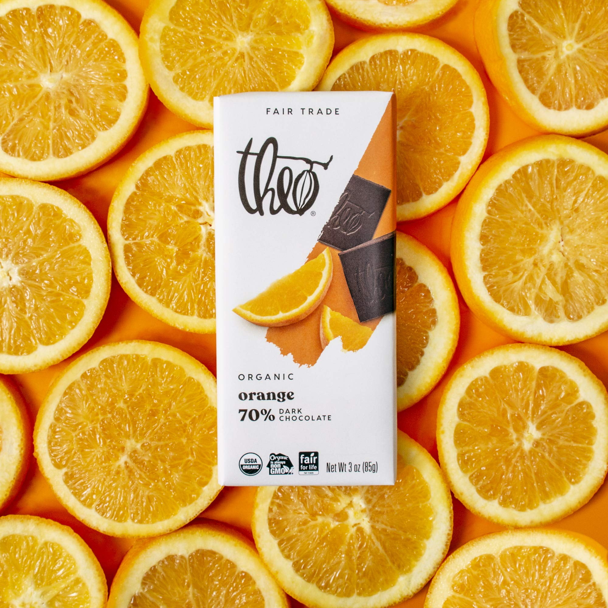 Theo Chocolate Orange Organic Dark Chocolate Bar, 70% Cacao, 12 Pack | Vegan, Fair Trade