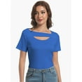 thumbnail image 2 of Womens Summer Short Sleeve T Shirts Slim Fit One Piece Cutout Scoop Neck Going Out Date Night Tops, 2 of 6