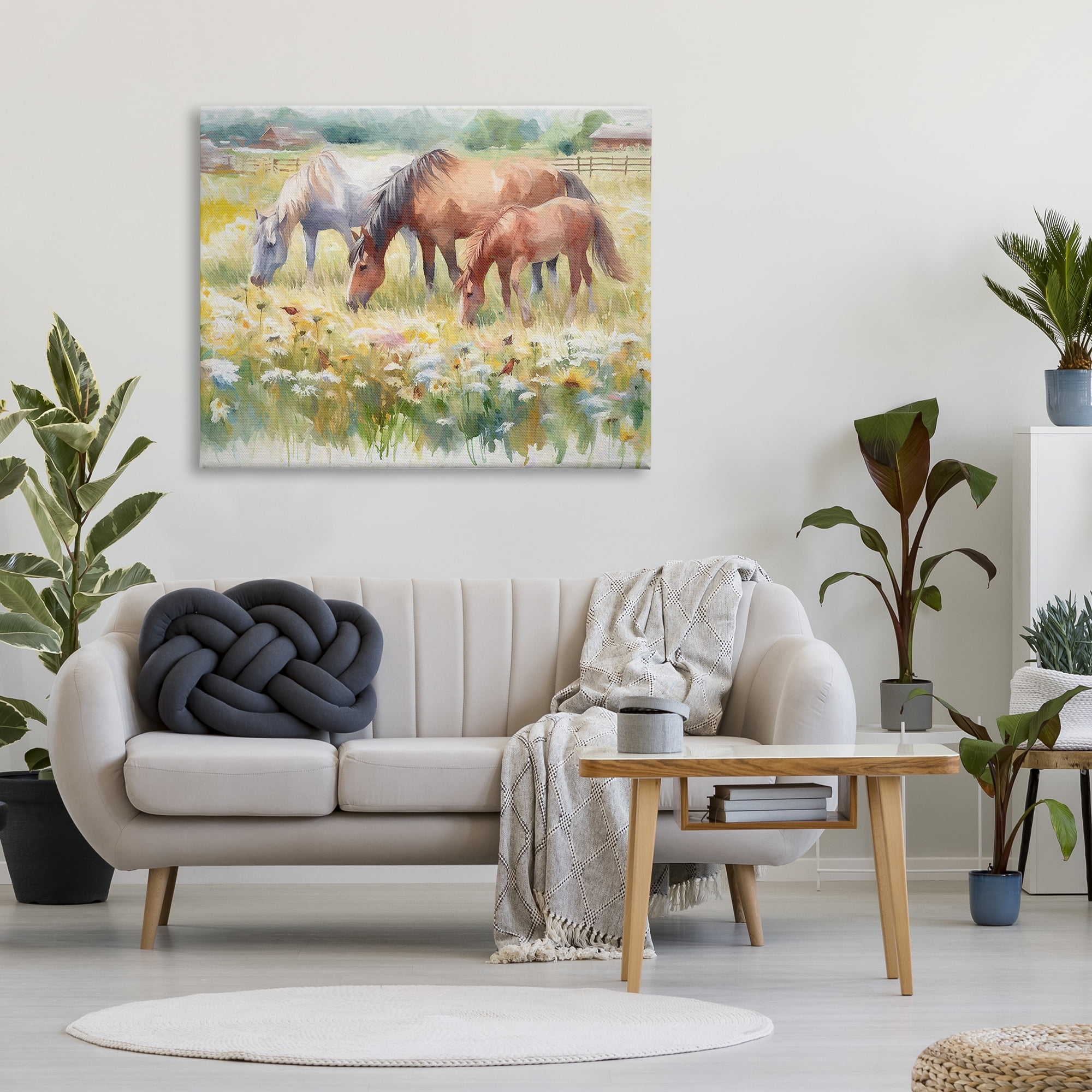 Stupell Industries Grazing Horses in Meadow Animals & Insects Painting Gallery Wrapped Canvas Art Print Wall Art, 48 x 36