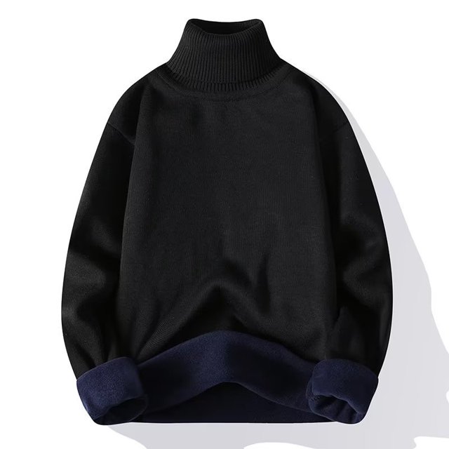 Suéter de terciopelo de una pieza de otoño e invierno para hombre, suéter de cuello alto de color sólido con solapa, suéter informal para jóvenes
