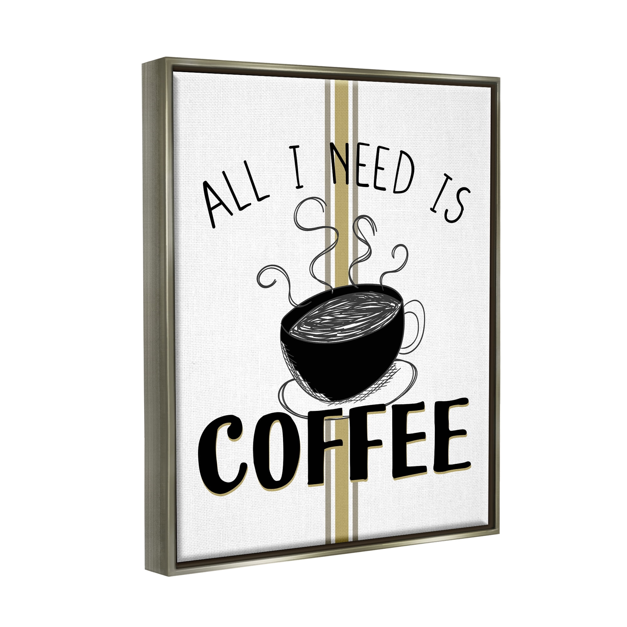 Stupell Industries Coffee Phrase with Bistro Stripe Food & Beverage Painting Gray Floater Framed Canvas Art Print Wall Art, 25 x 31