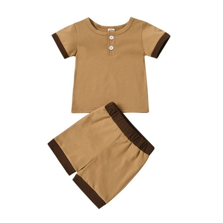 

Musuos Newborn Baby Boys 2-piece Outfit Set Short Sleeve Color Block Tops+Shorts Set for Kids Boys
