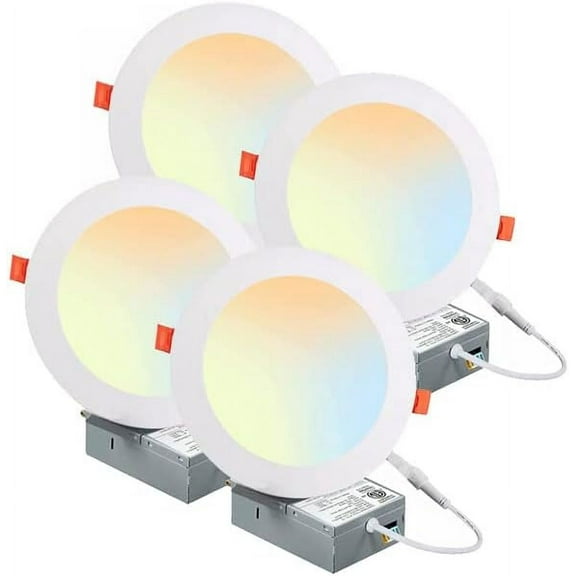 ZEEZ 4 Pack LED Recessed Lighting 6 Inch, 15W 1275LM High Brightness Dimmable Ceiling Light Fixture, Selectable 5CCT 2700K/3000K/3500K/4000K/5000K, Ultra-Thin Canless Wafer Downlight w/Junction Box