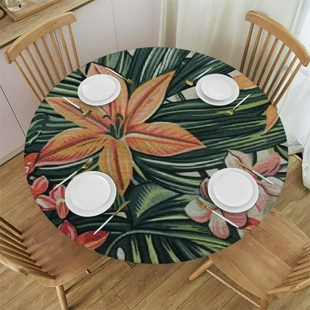 

Orinice Flower Leaf Pattern Round Table Cover Stain Resistant Washable Indoor Outdoor Tablecloth Kitchen Dining Wedding Parties Waterproof Fabric 100% Polyester 54-58