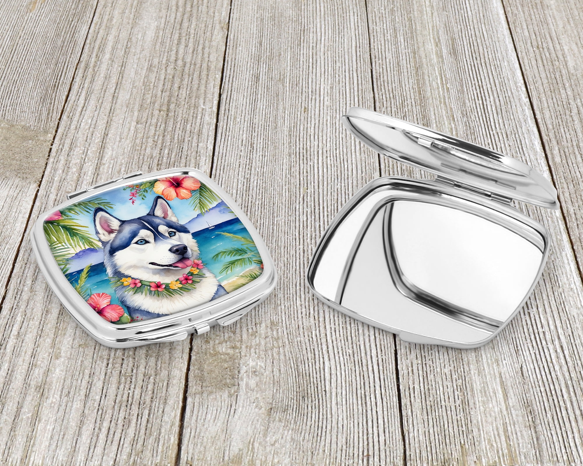 Siberian Husky Luau Compact Mirror 2.75 in x 3 in