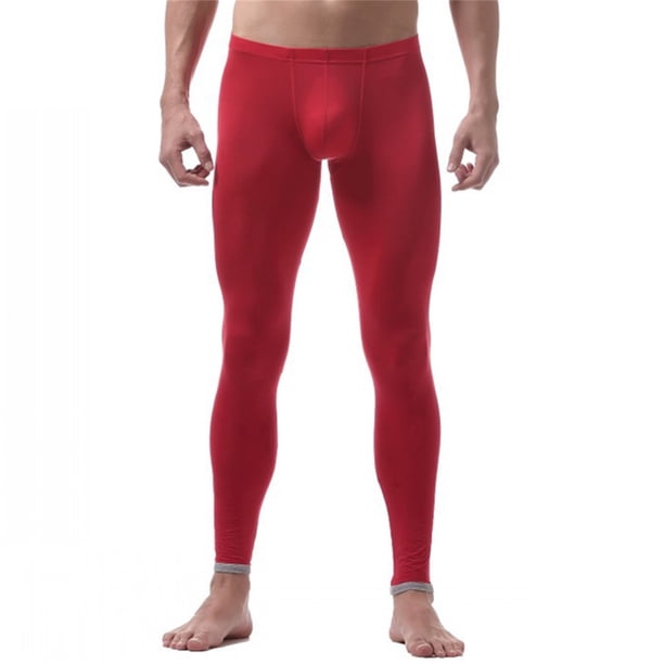 Gibobby pantalones mujer Leggings largos de seda de hielo para hombre Pantalones largos de casa de seda de hielo para hombre(Rojo, XL)