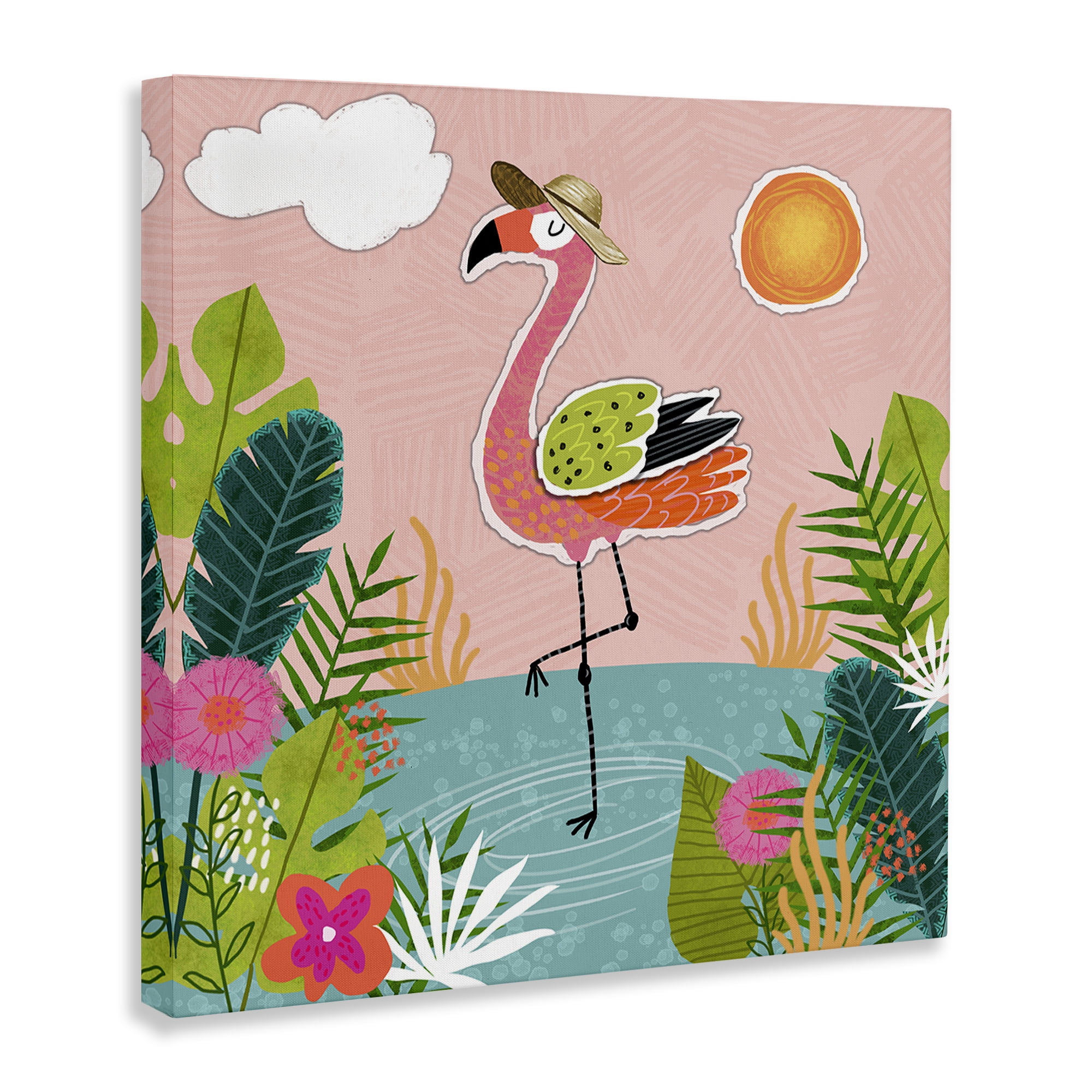 Stupell Industries Tropical Flamingo Pond Animals Painting Wrapped Canvas Art Print Wall Art, 36 x 36