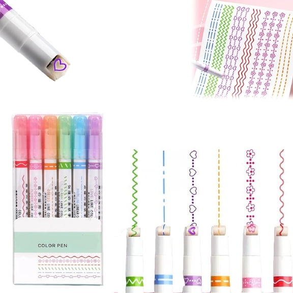 6Pcs Border Design Highlighter Pens Set, for Drawing Planner Scrapbook, By Meiiso, Large Inventory!