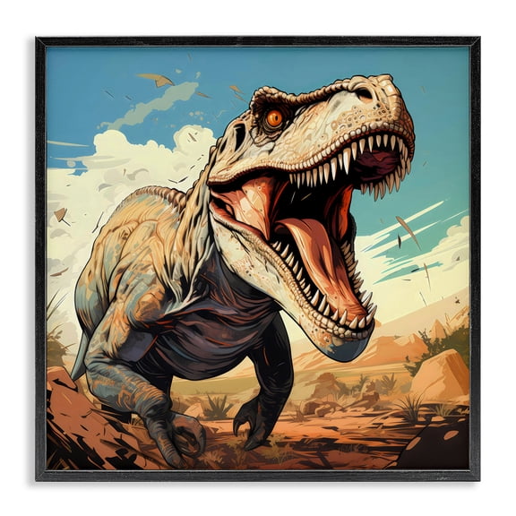 Stupell Industries Velociraptor Desert Sunset Black Framed Giclee Art, design by Creative Studio
