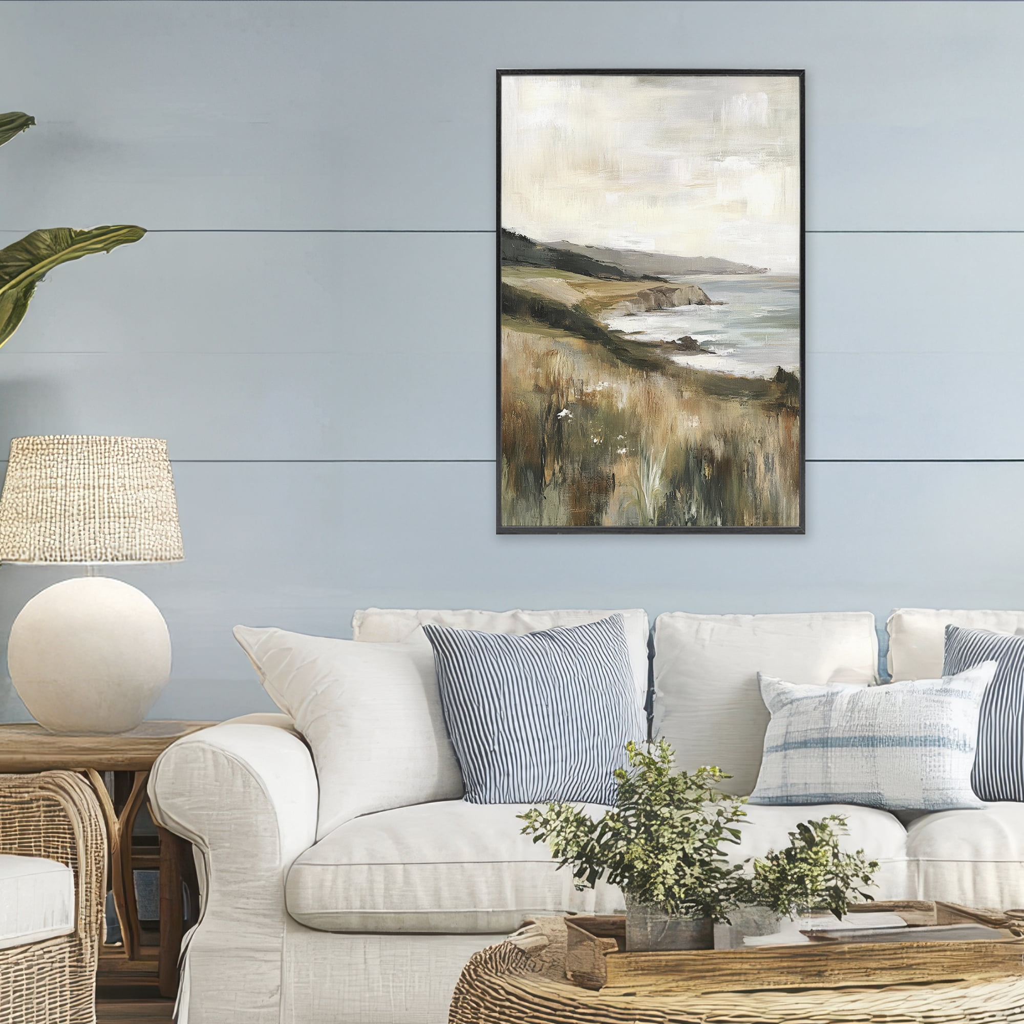 Stupell Industries Northern Coast Seaside Landscape Black Framed Giclee Art, design by Petal Prints Design