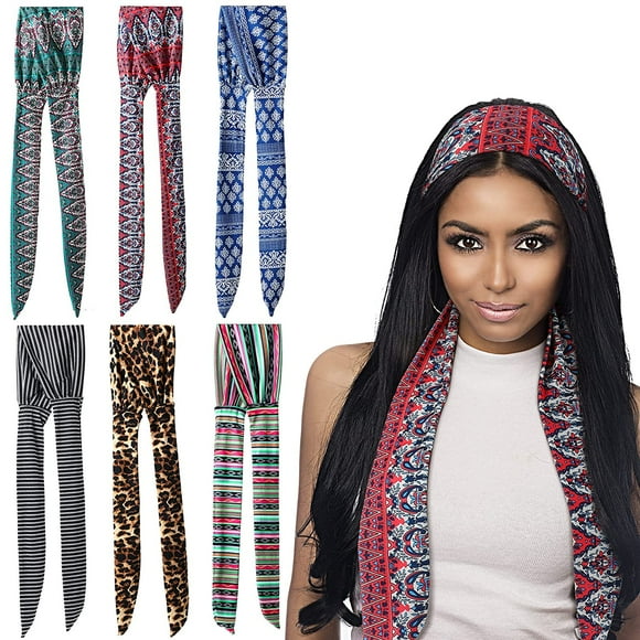 6 Pieces Adjustable Headbands Edge Laying Scarf Edge Wrap African Headband Boho Tie Headbands Elastic Wide Non Slip Hair Headband Yoga Elastic Non-Slip Hair Bands for Running Hiking Cycling Workout