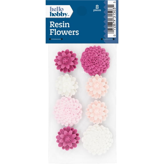Hello Hobby Accessories Resin Flowers Dark Pink, 8 piece