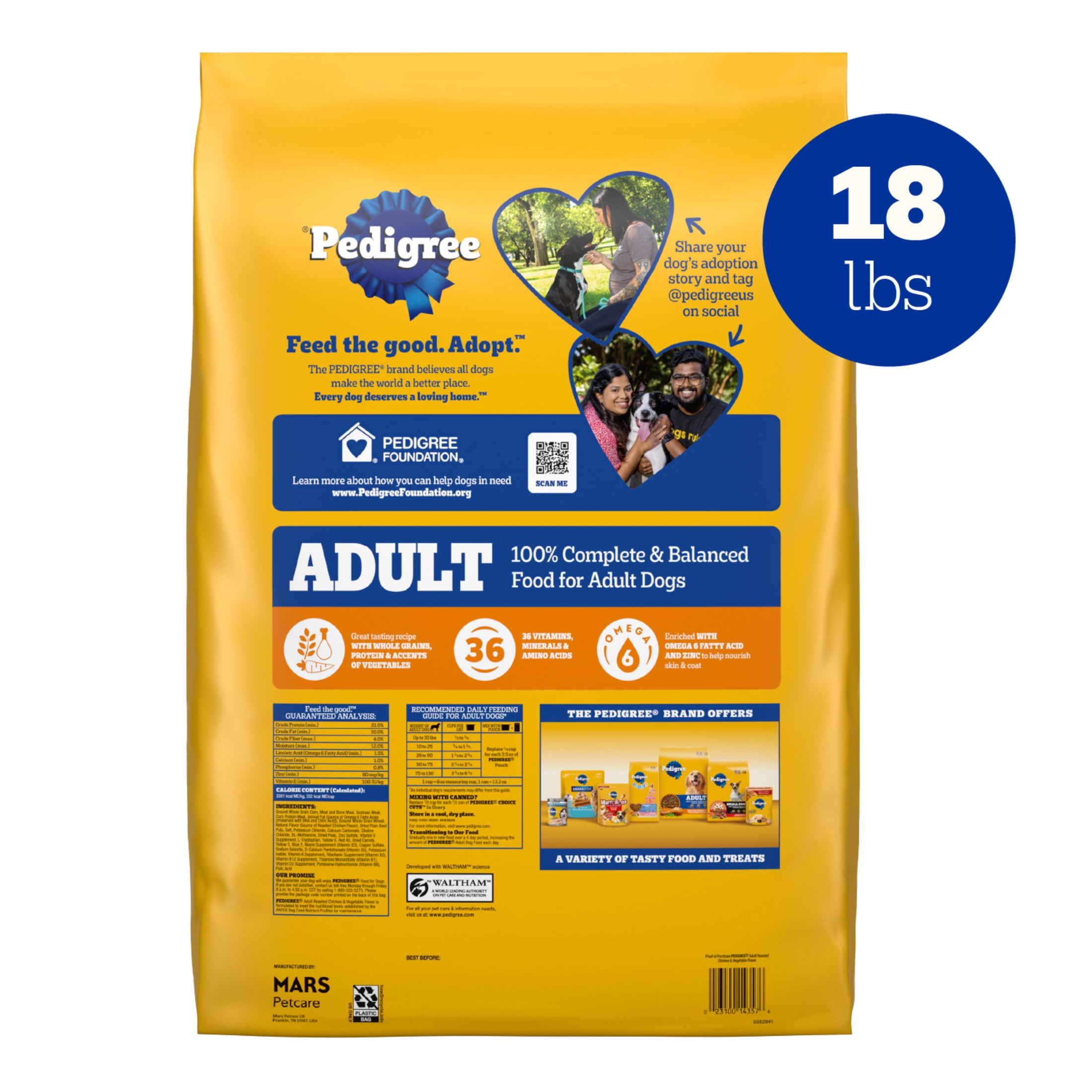 Pedigree Adult Dry Dog Food, Complete Nutrition, Roasted Chicken & Vegetable Flavor, 18 lb Bag