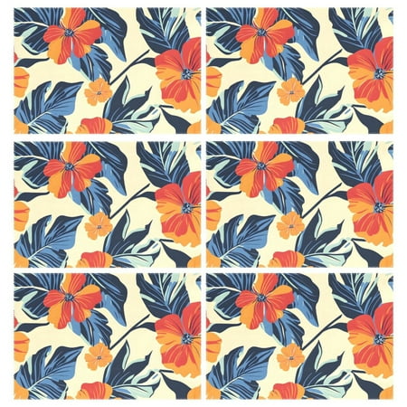 

Ryvnso Placemats Set of 6 Elegant Tropical Floral-r8 Dining Mats Heat-Resistant Non-Slip Washable Table Mat