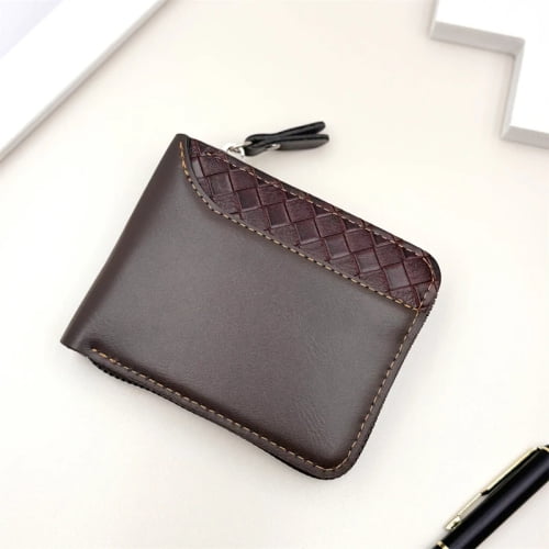 Leather Men’s Wallet Luxury Mens Purse Male Zipper Card Holders with Coin Pocket Rfid Wallets Gifts for Men Money Bag - Brown