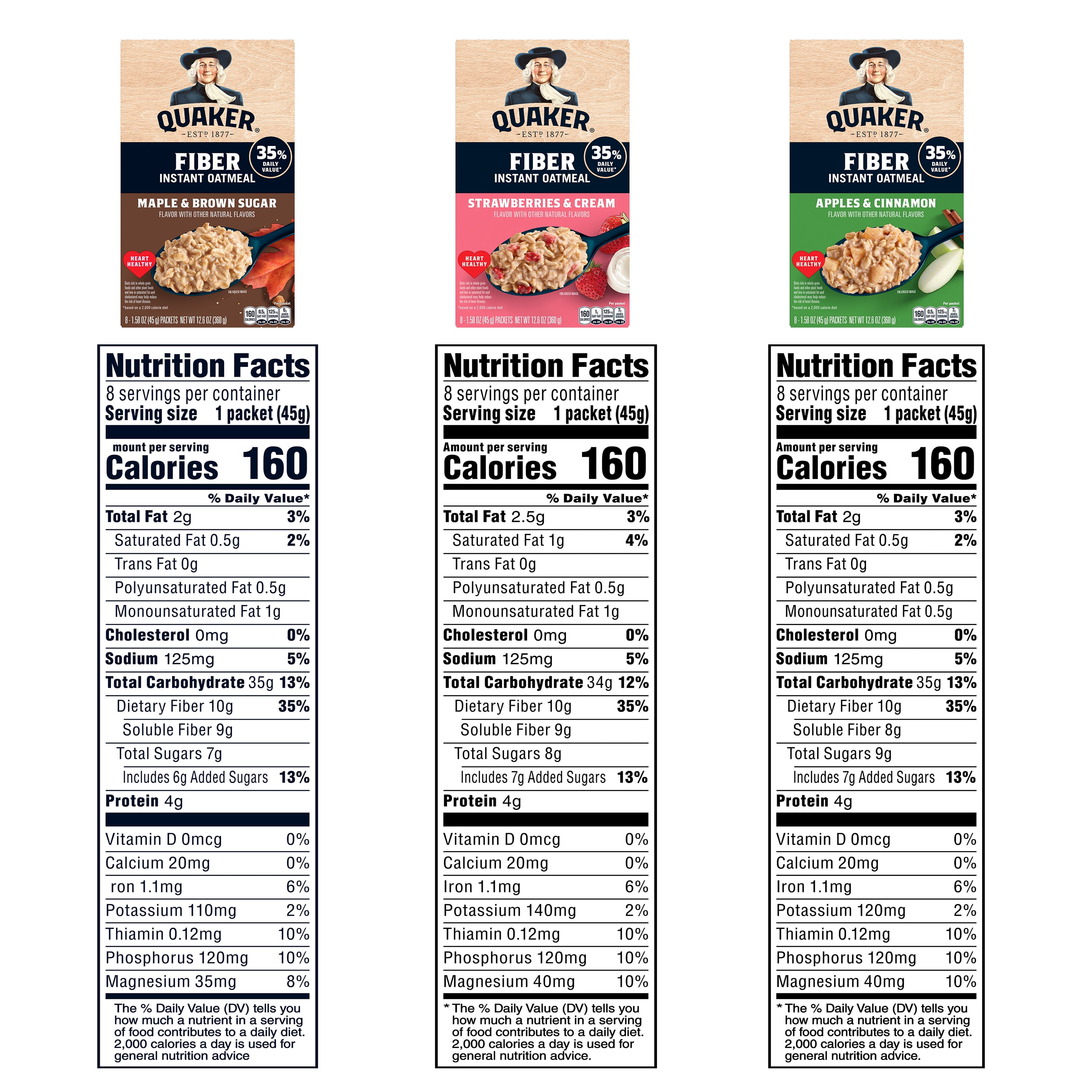 Quaker Instant Oatmeal Fiber Boost Variety Pack, 32 Count