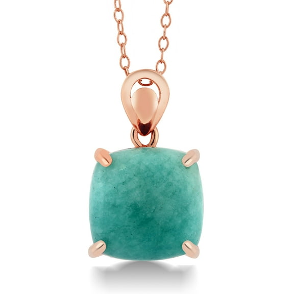 Gem Stone King 8.75 Cttw 10MM Cabochon Cut Square Amazonite Rose Gold Plated 18K Rose Gold Plated Silver Pendan Necklace | With 18-inch Chain