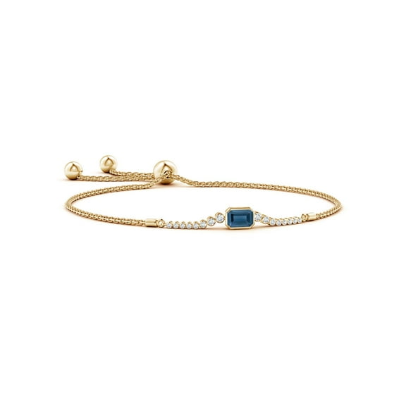 ANGARA Natural East West Bezel-Set Emerald-Cut London Blue Topaz Bolo Bracelet in 14K Yellow Gold for Women (Size-6x4mm) | November Birthstone Jewelry for Women | London Blue Topaz Bracelet