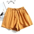 thumbnail image 3 of REALiKUN Women Comfy Drawstring Casual Elastic Waist Pocketed Shorts Yellow M, 3 of 7