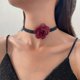 thumbnail image 4 of Retro Rose Flower Choker Necklace Unique Flocked Cloth Evening Collar Choker Couple Jewelry Valentine's Day Gift--Burgundy K 1213-Product code 49454 Burgundy K 1213, 4 of 4