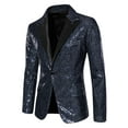 thumbnail image 5 of INSPIRE CHIC Sequin Blazer for Men's Peak Lapel Color Block Shiny Sparkly Sports Coat S Navy Blue, 5 of 5