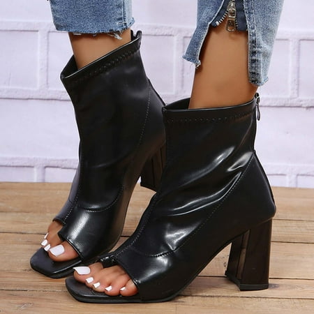 

UTTOASFAY Clearance Shoes Women Boots High Heel Fish Mouth Sandals Women S Square Toe Chunky Heel Back Zipper Ladies Sandals Flash Picks
