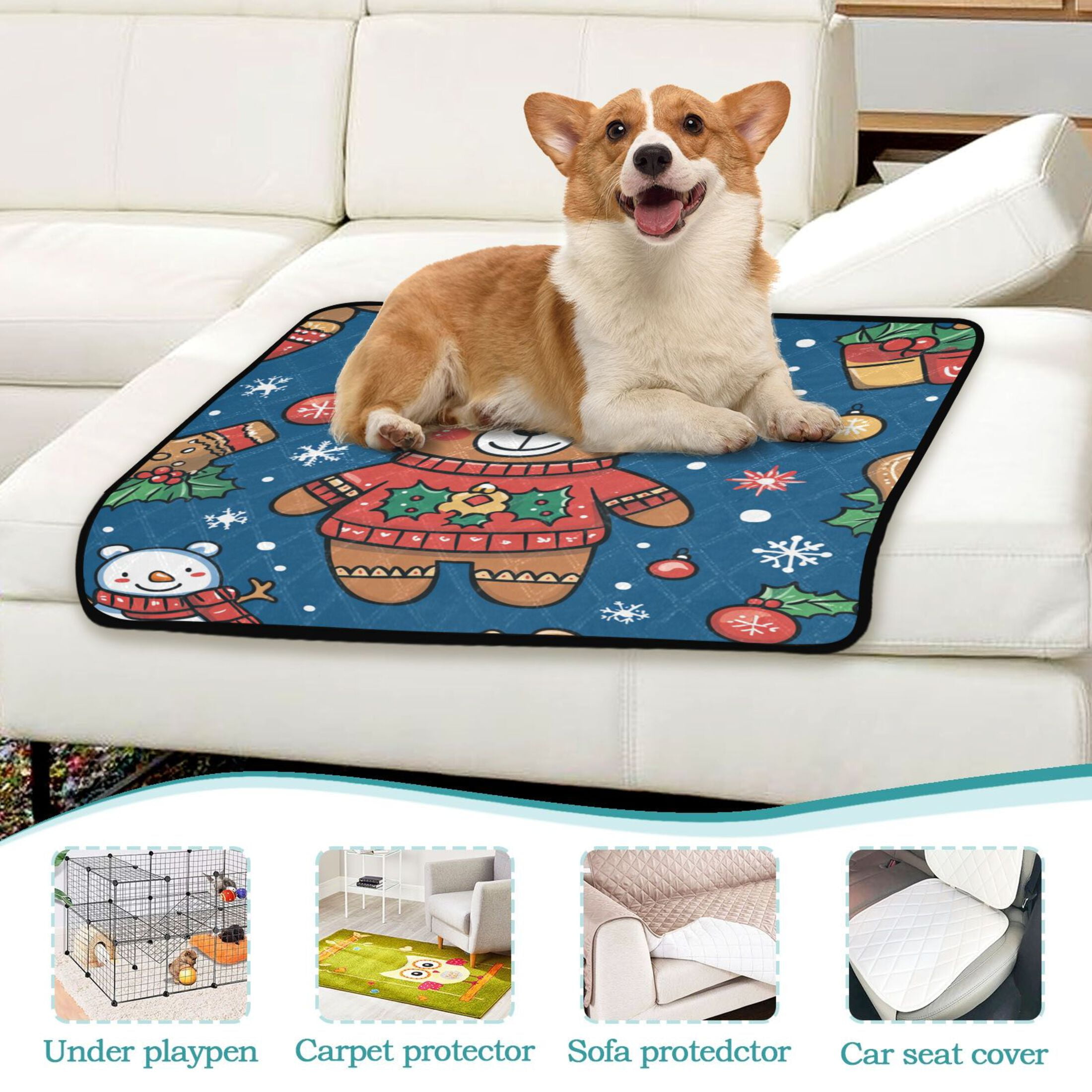 Qxltty Seamless Pattern Of A Christmas Bear and Decorations Cat litter Pads Pet Set of 3 Diaper Mats Center Anti-leakage Layer Absorbent Soft and Comfortable