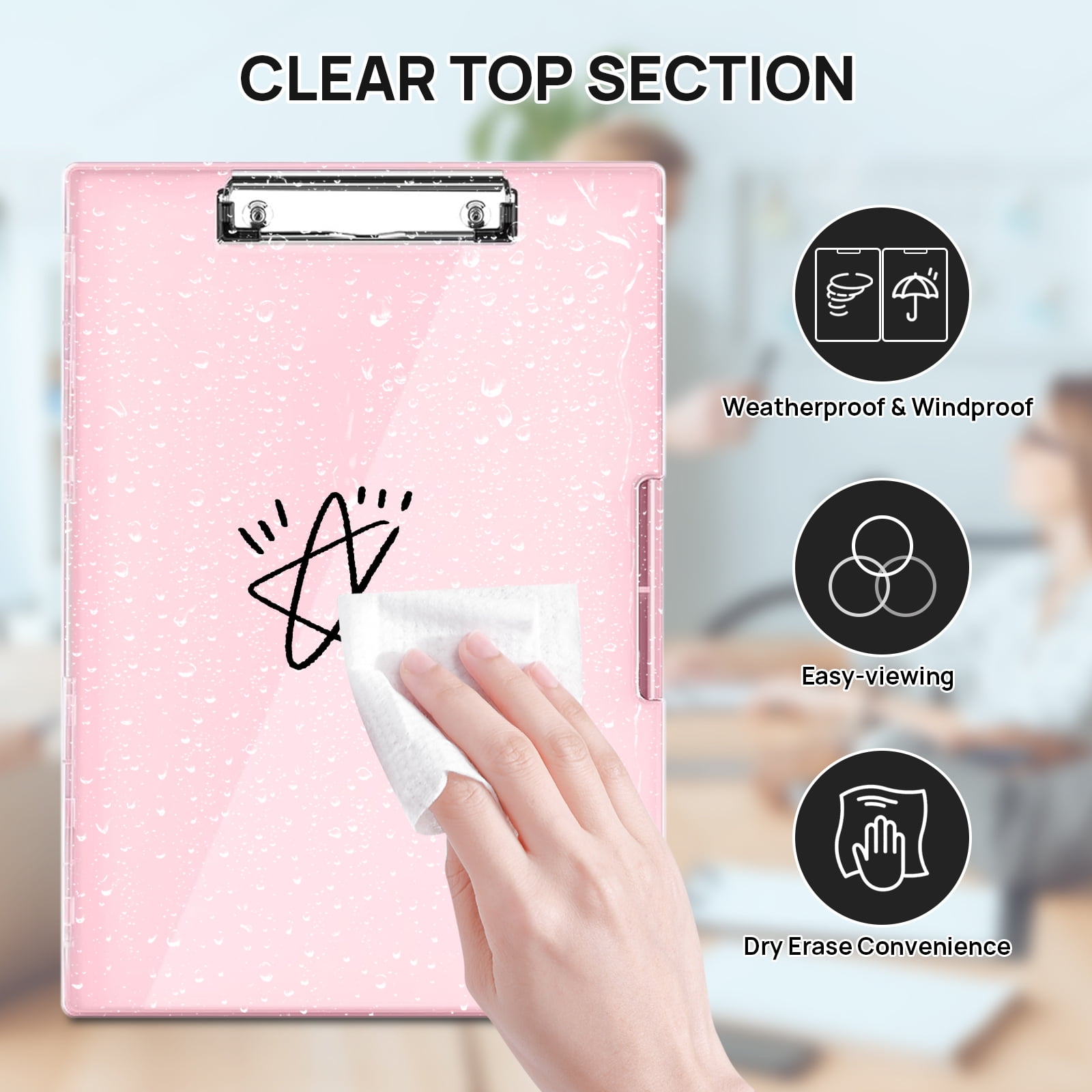 AGCAN Clipboard with Storage Case, Heavy Duty Foldable Clip Boards 8.5x11, Clearview Dry Erase Nursing Clipboard, School Office Supplies, Pink