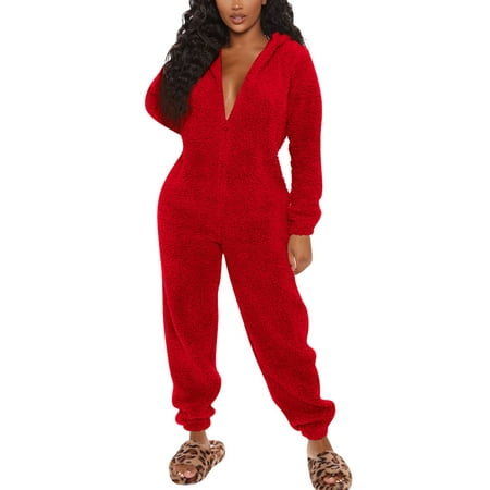 

Spring hue Women Plush Fleece Romper Jumpsuit Cartoon Animal Ears Sleepwear Pajama