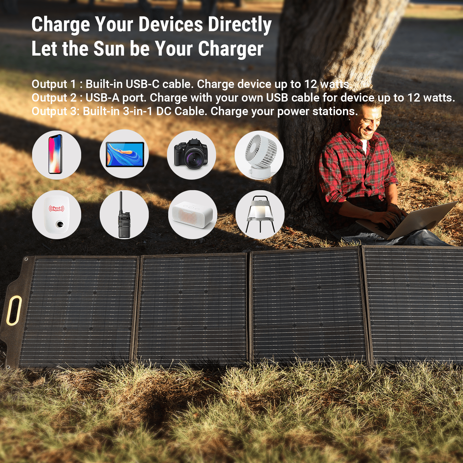 Powerness 200W Portable Solar Panel for Power Station, Foldable Solar Charger with Patented LCD Digital Window for Outdoor Camping, RV, Off Grid System