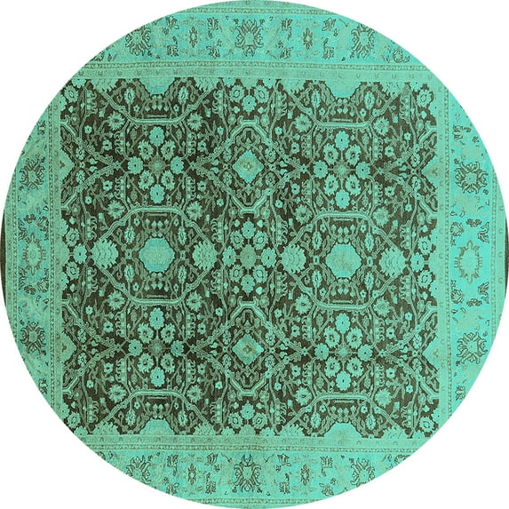 Ahgly Company Indoor Round Oriental Turquoise Blue Industrial Area Rugs, 8' Round